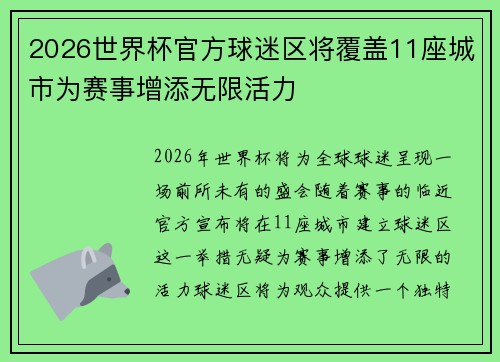 2026世界杯官方球迷区将覆盖11座城市为赛事增添无限活力