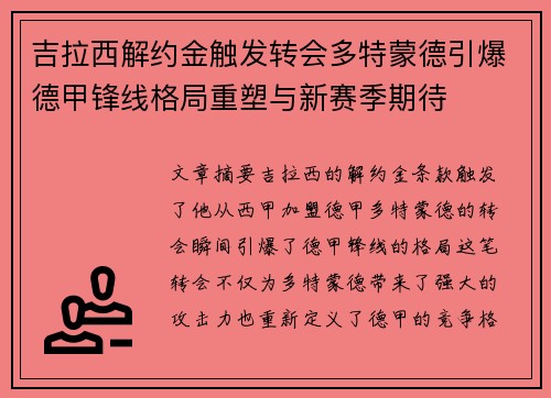 吉拉西解约金触发转会多特蒙德引爆德甲锋线格局重塑与新赛季期待